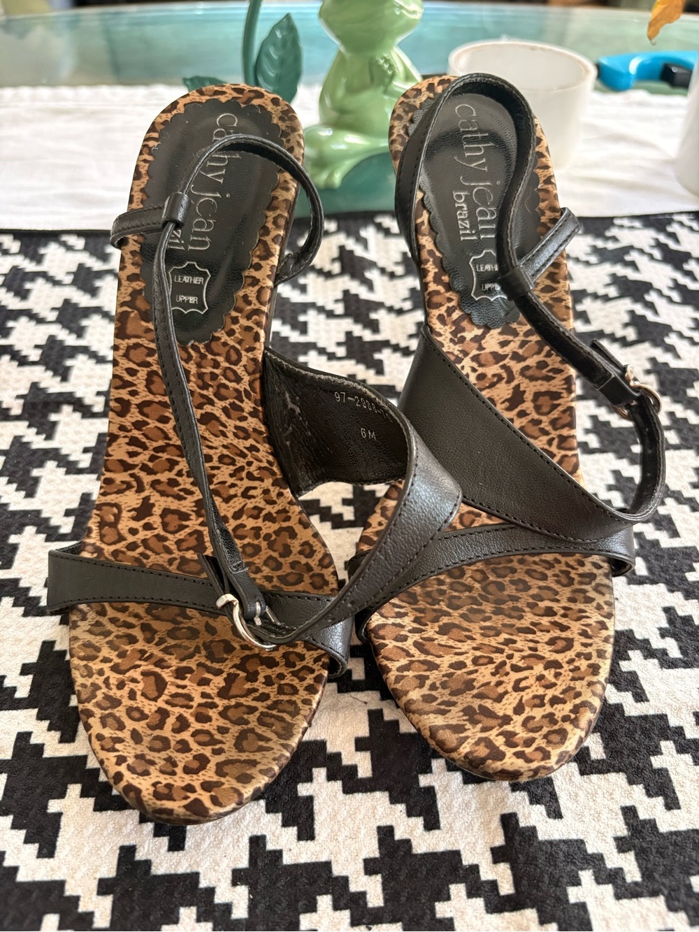 vintage Cathy Jean Brazil leather and leopard-print wedge sandals